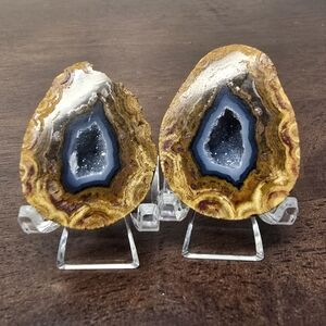 Natural Yellow and Blue Agate Geode Pair - Decorative Home Accent